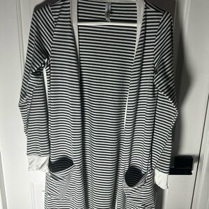 Tickled Teal Black and White Striped Cardigan